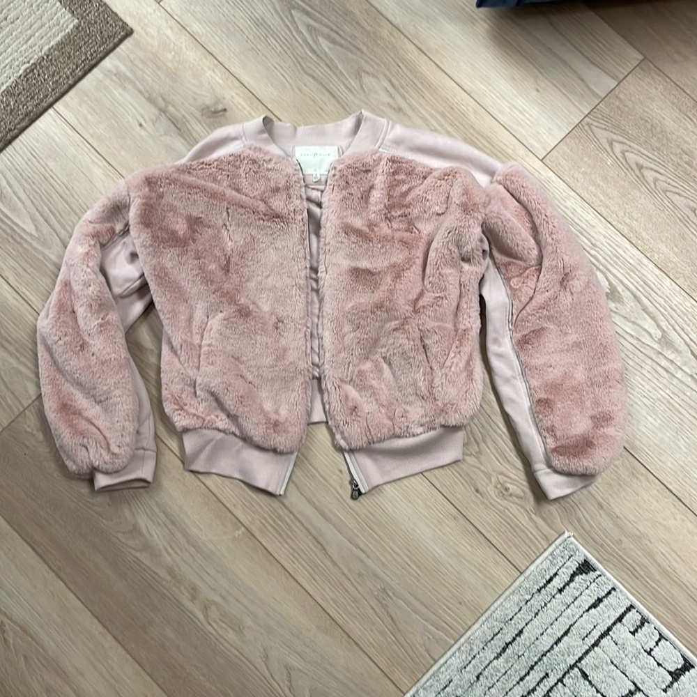 Soft pink furry bomber jacket